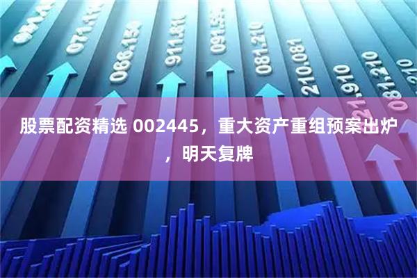 股票配资精选 002445，重大资产重组预案出炉，明天复牌